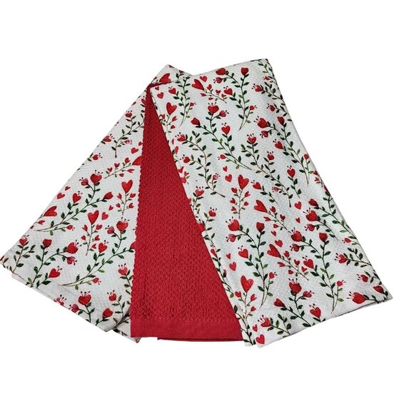 Colordrift Shabby Chic Cotton Kitchen Towel Set 3pc Red and White 18x28in - Picture 5 of 10